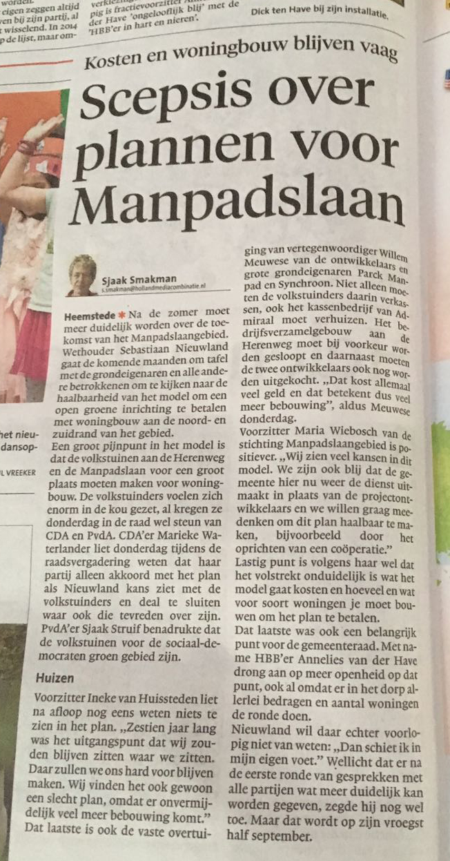 Scepsis over plannen voor Manpadslaan